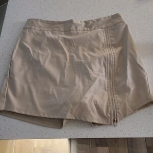 Beige Mini Skort with Side Zipper